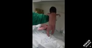 Baby is net geboren. Slechts een paar minuten later zet ze al de eerste stapjes!