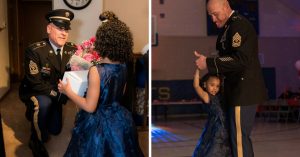 5-jarig meisje kan traditionele vader-dochter dans niet doen, omdat haar vader is gesneuveld