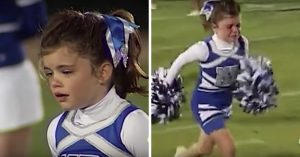 Stadionspeaker roept iets om waardoor deze 7-jarige cheerleader begint te huilen..