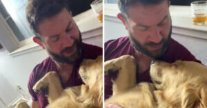Vertederend: man zingt slaapliedje voor zijn lieve hond!