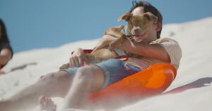 Deze blind hond werd gered. Nu voelt ze voor de eerste keer zand…