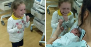 6-jarige kan haar tranen niet inhouden als ze haar babyzusje voor het eerst ziet…