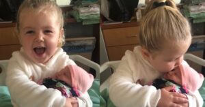 Dit is het vertederende moment dat een 3-jarig meisje haar babyzusje ontmoet…