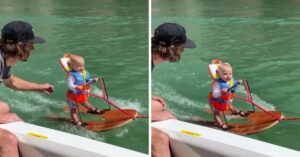 Storm van kritiek op ouders die hun baby van 6 maanden oud laten waterskiën