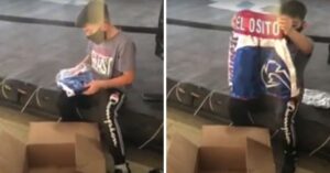 Jonge bokser krijgt een broek cadeau… met de naam van z’n overleden moeder erop