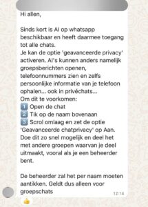 Let op.. Mensen waarschuwen elkaar voor AI op WhatsApp..