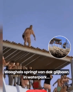 Waaghals springt van dak glijbaan in waterpark…
