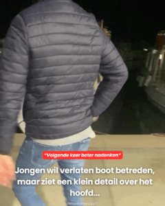 Jongen wil verlaten boot betreden, maar ziet een klein detail over het hoofd…