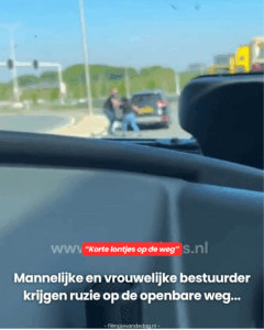 Mannelijke en vrouwelijke bestuurder krijgen ruzie op de openbare weg…