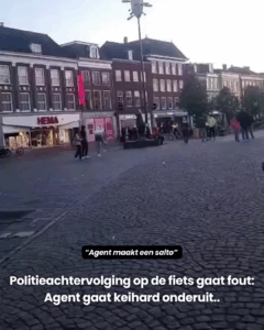 Politieachtervolging op de fiets gaat fout: Agent gaat keihard onderuit..