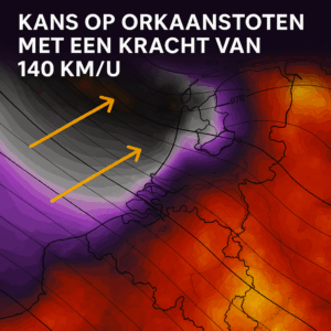 Weerkundige waarschuwt: op deze plekken is kans op orkaanstoten met snelheden tot 140 km/u.